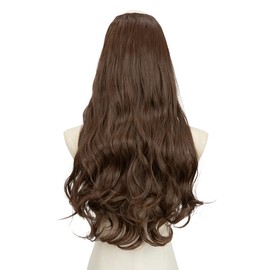 SARLA Clip in U Part Hair Extensions Synthetic Long Wavy Curly Thick Full Head Hairpiece for Women Medium Brown 24 Inch