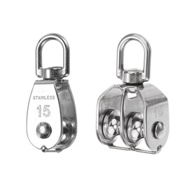 Pulley, Stainless Steel, Cargo Transportation, SUS304, Stainless Steel Pulley, Swivel Type, Set of 2, M15 Pulley Rope Pulley, Climbing Type, Load Capacity 165.4 lbs (75 kg), Rope Pulley, Bean Blocks,