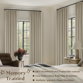 TWODRAPES Taupe Blackout Linen Curtains 102 Inches Long for Bedroom Pinch Pleated Black Out Curtains Lined 2 Layers Memory Shape Noise Reducing Neutral Farmhouse Living Room Darkening Window Drapes