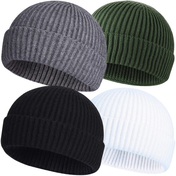 ROYBENS 4pcs Wool Fisherman Beanies for Men, Knit Short Watch