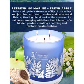 Rainforest Lily Mist Scented Candle | Big 3-Wick Soy Candle with Fresh Jasmine, Apple & Cedar 14.5 oz Rain Scented Candle | Aromatherapy Candle for Relaxation, Home Fragrance Candles for Women & Men