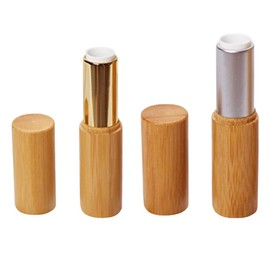 Uonlytech 2pcs Empty Bamboo Lipstick Sample Tubes Portable Refillable Lip Balm Lip Gloss Tube Holder Containers with Lids for DIY Make Up Cosmetic Travel Golden Silver