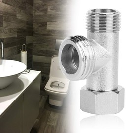 Toilet Diverter Valve, Pack of 2 3-Way Connection Valve, Nickel Plated Copper Flush Valve, Straight Teeth 3/8" Side Teeth G1/2" T Shape Water Diverter Valve Adapter for Toilet Bidet Sprayer