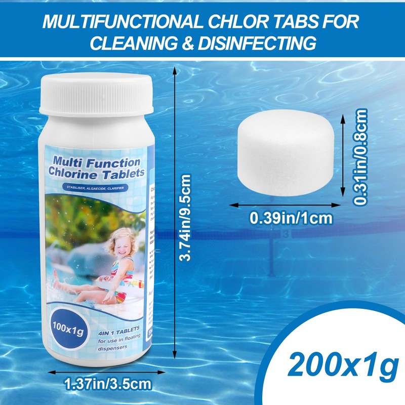 Pool Cleaning Tablets 200 Pieces for Pool, Water Tank, Hot