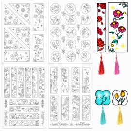 Peacoblue Water Soluble Embroidery Patterns for Beginners Floral Flower Bookmark 4 Sheets with 55pcs Patterns, Wash Away Embroidery Pattern Stabilizer for Hand Sewing Lover Women Adults