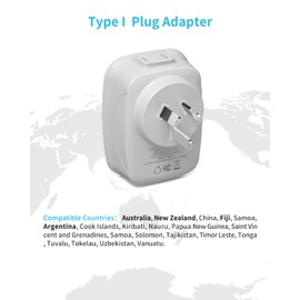 Paquete de 2 adaptadores de enchufe de alimentación Australia Nueva Zelanda, adaptador de viaje VINTAR Australia con 1 USB C, 3 puertos USB y 2 enchufes americanos, adaptador de enchufe tipo I 6 en 1 para Estados Unidos a Australia, Argentina, China