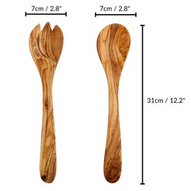 Cleminson Olive Wood Salad Servers 31 cm | Wooden Spoon and Fork Utensils Tongs | Pasta Mixing Dinner Cooking
