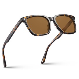 CARFIA Trendy Retro Acetate Womens Sunglasses Polarized UV Protection, Classic Square Small Brown Tortoise Sunglasses