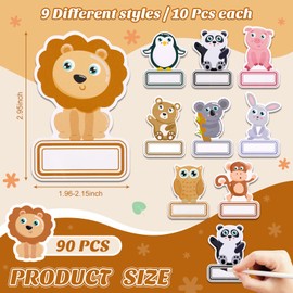 Sabary 90 Pcs Cutout Name Tags Water Bottle Labels Daycare Labels Self Adhesive Name Stickers Gift Tags for Classroom Home Desk Bulletin Board Decoration Party Favor 10 Sheets (Animal)
