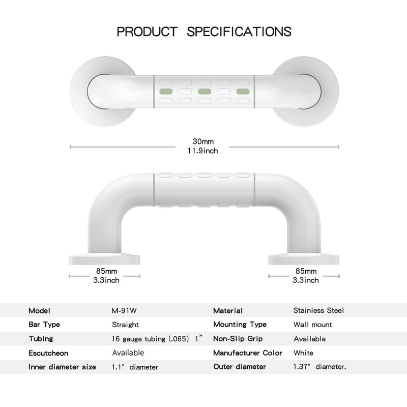 Straight Stainless Steel Shower Grab Bar with Plastic-Plated Finish, Anti-Slip