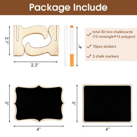 30 Pack Wooden Mini Chalkboard Signs, Food Labels for Party Buffet, Small Reusable Chalkboard with Easel Stand for Place Cards, Wedding Signs, Food Signs, Message Board and Event Decor