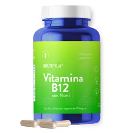 LIV NUTRITION | Vitamina B12 Con Noni 400 Mg | 30 Cápsulas Veganas Sin Gluten | Suplemento Alimenticio Vitaminas 100% Natural | 1 Mes De Rendimiento |