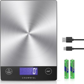 CROWNFUL Food Scale, 33lb Rechargeable 304 Stainless Steel Digital Kitchen Scale Weight Grams and Ounces with LCD Display and Type-C Charging for Meal