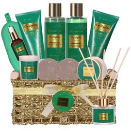 Gift Baskets for Women, Spa Gifts for Women-13pcs Eucalyptus At Home Spa Kit with Body Salt, Bubble Bath. Relaxing Bath Sets for Women Gift, Birthday Gifts for Women, Mothers Day Gifts for Mom