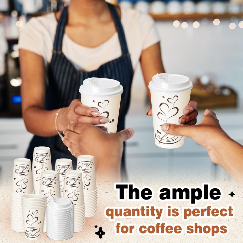 1000 Pack 12 oz Disposable Coffee Cups with Lids, Paper