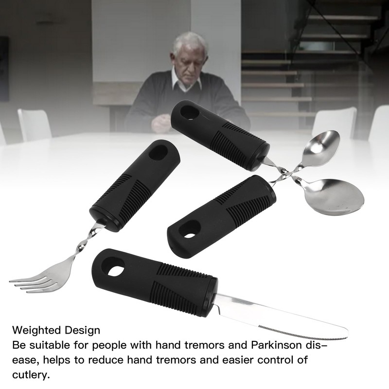 Parkinsons Patients Weighted Silverware, Black Handle Adaptive Utensil for Hand