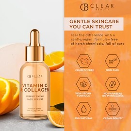 Clear Beauty Suero de vitamina C para la cara con colágeno, probado por dermatólogos, antienvejecimiento, cuidado de la piel coreano, hidrata, reafirm