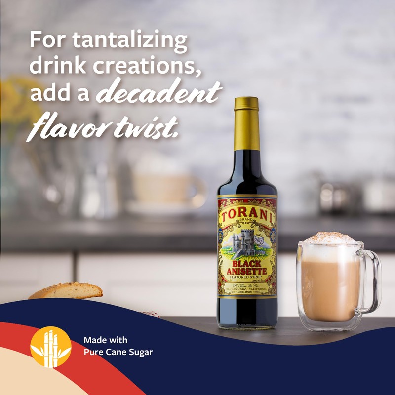 Torani Black Anisette Syrup, 100th Anniversary Flavor for Drinks, Glass