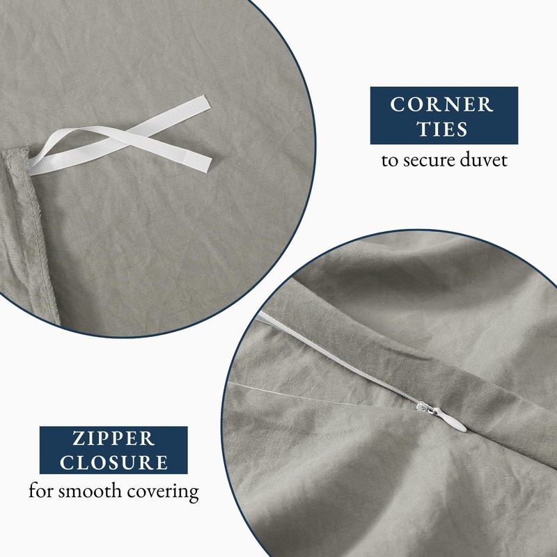 LANE LINEN Single Duvet Cover Set Silver - Pre Washed
