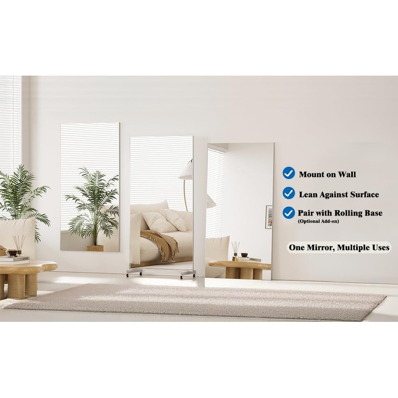 Fitcleer Floor Mirror 360° Swivel Rolling Base with Lockable Wheel，Compatible