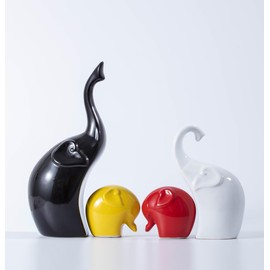 Ceramic Statue,Elephant Family Figurines Porcelain(Set of 4),Creative Ceramic Decorative,Crafts Ornaments Home Decor,Memorial Gift for Parents, Suitable for Shelf, Bookself（Colorful elephant family）