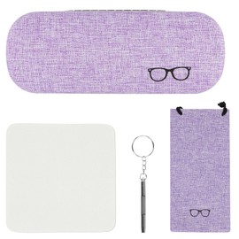 Hard Case Glasses Case, Travel Glasses Bag, Scratch-Resistant Glasses Box, Glasses Storage Portable, Linen Fabrics Glasses Case with Cleaning Cloth Screwdriver, Glasses Bag for Men and Women, purple