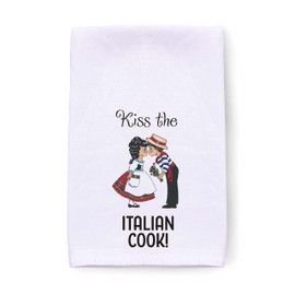Essence of Europe Gifts E.H.G OktoberfestHaus | Kiss The Italian Cook 24x24 Decorative Print, Flour Sack Dish Towels, Cotton Flour Sack Kitchen Towels | Unique Gift