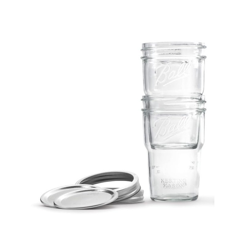 Ball Glass Nesting Mason Jars, Wide Mouth, Pint Size, 16