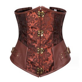 Moonight Steampunk Corset Underbust Brown Waist Cincher Pirate Underbust Corset Tops for Women Brown L