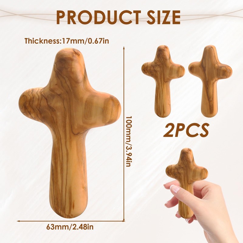 Olive Wood Cross 10cm Natural Wood Grain Ergonomic Design for