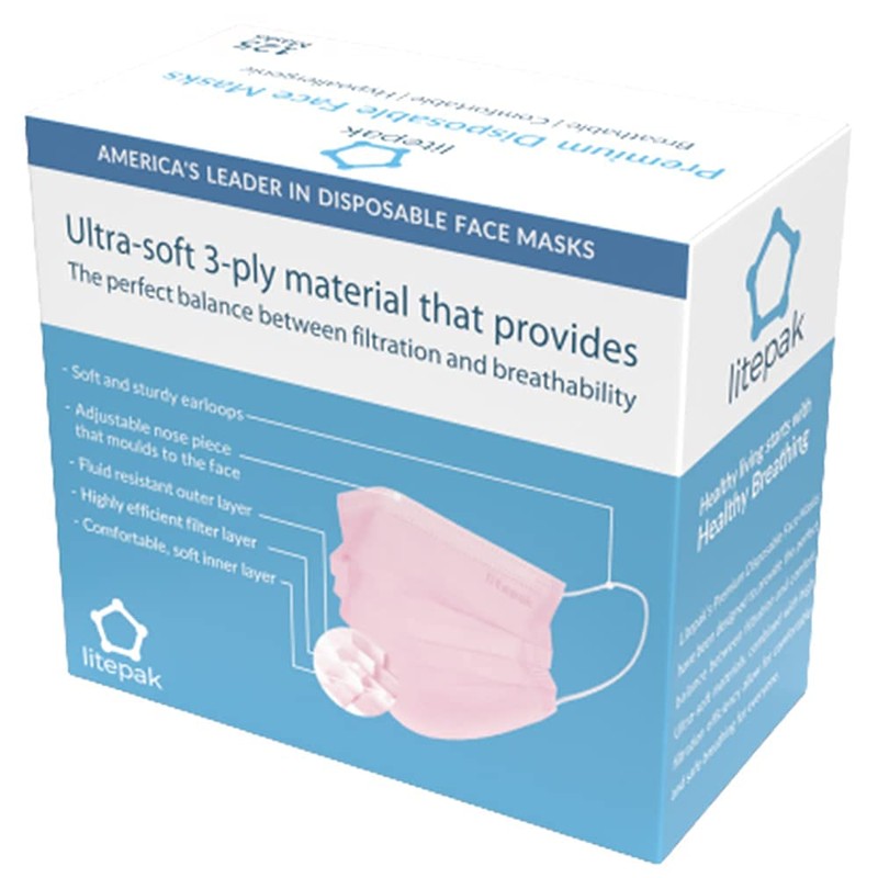Litepak 125-Pack Disposable Face Mask Premium Comfort Earloops with Dispenser