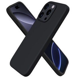 ORNARTO Compatible with iPhone 16 Pro Case 6.3", Slim Liquid Silicone 3 Layers Soft Gel Rubber Shockproof Protective Cover with Anti-Scratch Microfiber Lining-Black