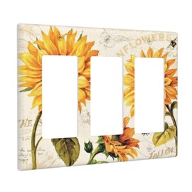 Thsanju Sunflower Yellow Florals Plant Leaves Vintage Rustic Outlet Covers Triple Rocker/Decora Light Switch Cover Decorative 3 Gang Wall Plate Honeybee 3 Hole Gfci Electrical Switchplate for Bathroom