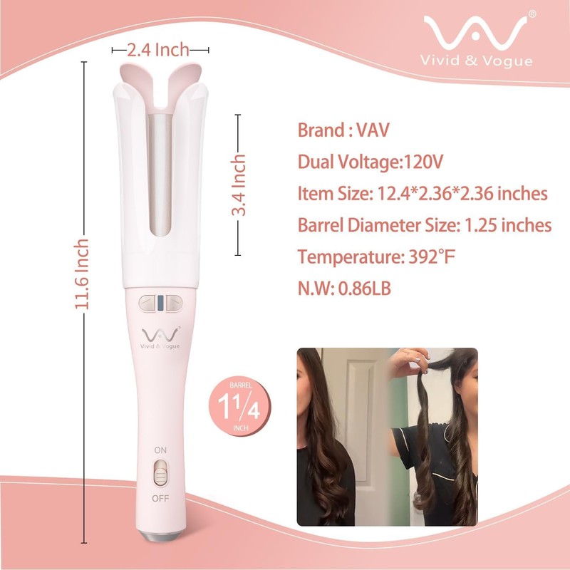 VAV Automatic Rotating Curling Iron for Medium to Long Hair