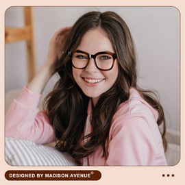 Madison Avenue Oversized Blue Light Blocking Glasses for Women Fashion Blue Light Blockers Anti Eyestrain & UV Protection Computer Eyeglasses (Brown Demi Pink)