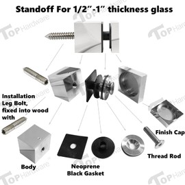 Stainless Steel 316 Grade 2" x 2" Heavy Duty Staircase Glass Railing Square Standoff Base and Cap for Wood Wall Mirror Finish 1 Pcs (SO-050SQ-WO-M Leg Blot)