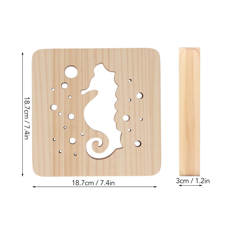 Wooden 3D LED Light Hollow Seahorse Pattern USB Power Supply