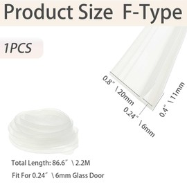 HXymxkeqi Wide F-Type Silicone Seal Strip Clear 2.2M(86.6"), for 6mm Thick Glass, Door & Window Gap Weatherproof Dustproof Soundproof Seal, DIY Installation (1, F 0.24" Glass 86.6" Long)