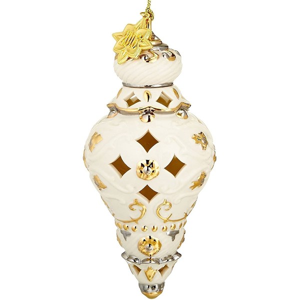 Lenox Annual Xmas Ivory Pierced Spire Ornament Gold Accents Elegant Christmas Gift