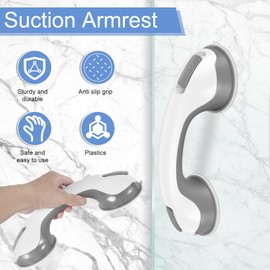 2Pcs Anti-Slip Shower Grab Bar - Sturdy Bathtub Safety Handle With Strong Hold Suction Cup - No Drilling Reusable Bathroom Wall Grip (Grey)