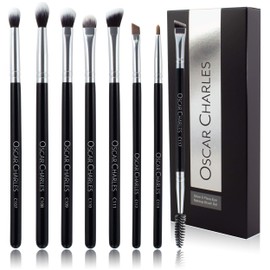 Oscar Charles Professional Eye Makeup Brush Set with Soft Blending Brushes Eyeshadow Brushes and Eyebrow Brushes in a Beautiful Gift Box Set of 8 Items Silver