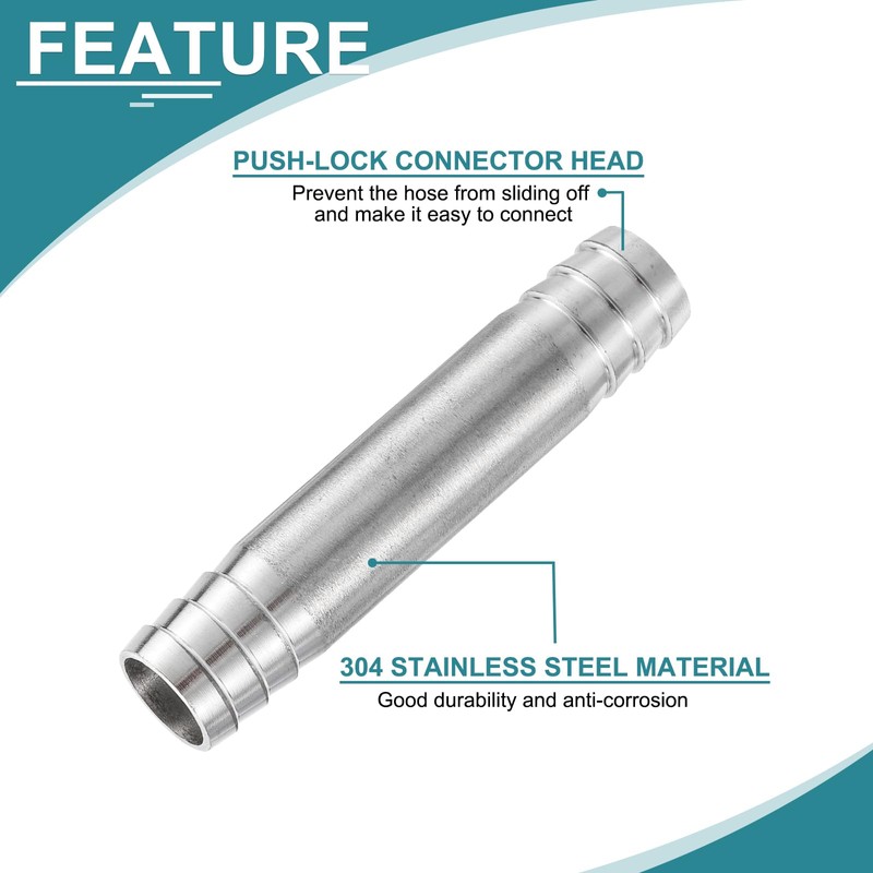 sourcing map 2Pcs 20x100mm Hose Barb Equal Pipe Fitting, 304