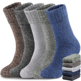 Yeblues 5 Pairs Merino Wool Socks Mens, Thick Warm Winter Socks, Hiking Socks Soft Casual Socks for Men，SIZE 14-18