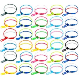 Pack of 30 Assorted Colours Zip Bracelets, Sensory Toy, Stress Relief and Friendship Bracelets for Children - Fashion Jewellery and Perfect Birthday Party Gifts