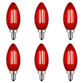 LUXRITE E12 LED Filament Red Light Bulbs, 4.5W (40W Equivalent), Colored Glass Candelabra Bulb, UL Listed, E12 Base, Indoor Outdoor, Porch, Decoration, Party, Holiday, Event, Home Lighting (6 Pack)