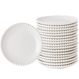 TAMAYKIM 5.5 Inch Porcelain Dessert Plates Set of 18, Small Ceramic Appetizer Plates, Round Mini Dinnerware Sets, Scratch Resistant, Microwave, Oven, and Dishwasher Safe, White with Pearl Dots