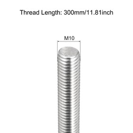 MECCANIXITY Fully Threaded Rod M10 x 300mm 1.5mm Thread Pitch 304 Stainless Steel Right Hand Threaded Rods Bar Studs