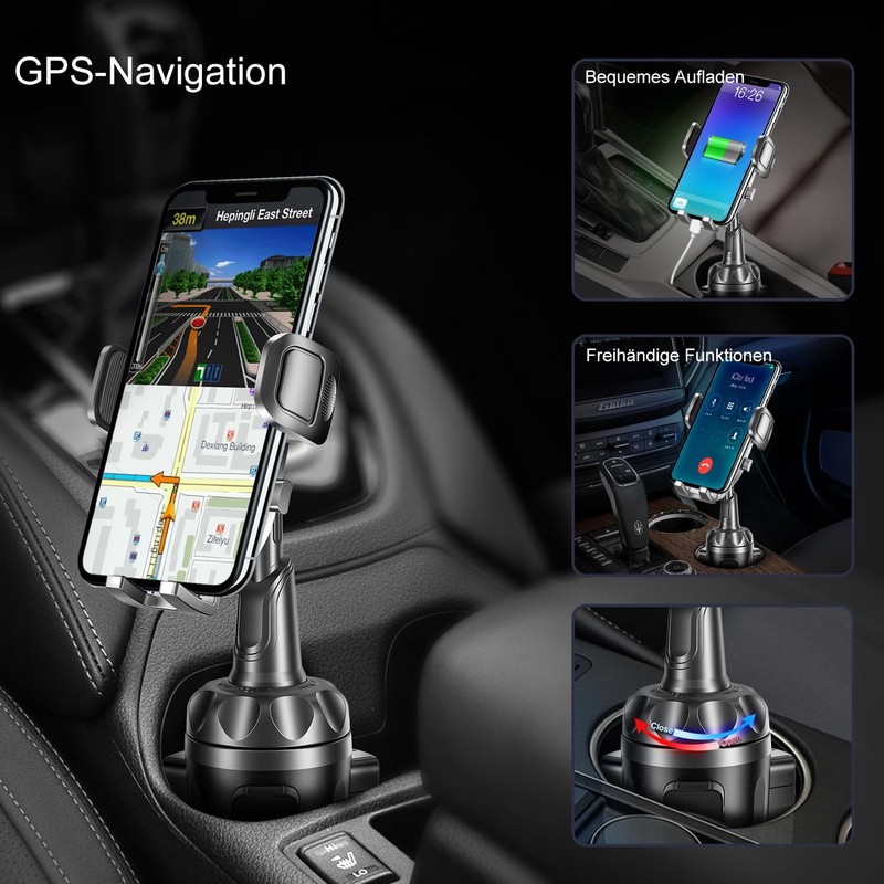TOPGO Kfz-Halterung für Getränkehalter, verstellbare Kfz-Halterung für Smartphones, schwarz