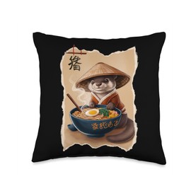 Otter Men Woman Kawaii Eating Ramen Japanese Otter Throw Pillow