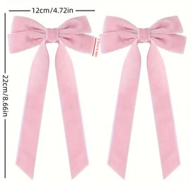 Velour Ribbon, Velour, Hair Accessories, Set of 2, Long Ribbon, Velvet, Hair Clip, Cute, Adults, Weddings, School Entrance Ceremonies, Graduation Ceremonies (White + Pink)